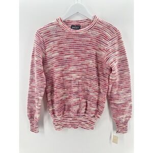 VTG Duet 80s Pink White Knit Sweater Retro Long Sleeve Boho Retro NWT BB37